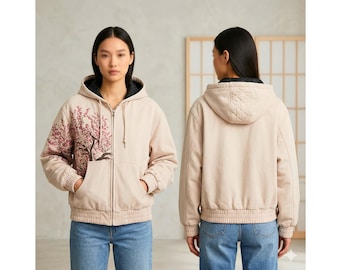 Flowers Embroidery Hoodie, Nature Inspired Sweatshirts, Vintage Streetwear