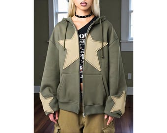 Star Hoodie, Loose Hooded Sweatshirt, Vintage Zip Up Hoodies