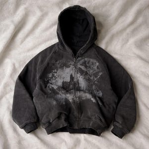 Y2K Gothic Punk Hoodie, Hooded Zipper Sweatshirts, Casual Loose Tops