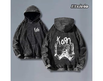 Korn Rock Band World Tour Hoodies, Vintage Washed Sweatshirts, Hip
