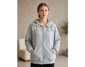 Bow Long Sleeve Hoodie, Coquette Sweatshirts, Ribbon Bow Pullover