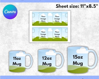 11oz, 12oz, 15oz Mug Wrap Template Bundle | Full Mug Wrap SVG PNG | Canva Editable Sublimation Mug Template Set | Mug Press Digital Download