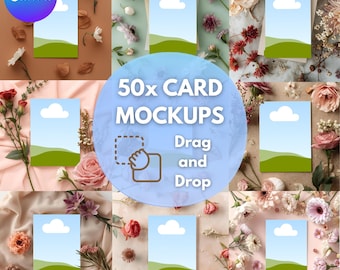 50 Canva Card Mockups, 5x7 Card Mockup Canva Bundle, Drag and Drop Canva Template, Boho, Party Mockup Bundle, Greeting Card Mockup Bundle