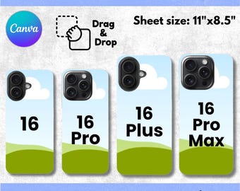 Paquete de plantillas para fundas de iPhone 16, plantilla para funda de iPhone 16, plantilla de sublimación para funda Pro 16, plantilla para Pro 16 Max, funda editable en Canva