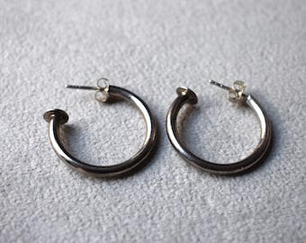 Vintage 00's Sterling Silver Hoop Earrings 1" / 2.5 mm