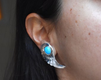 Silver 1960's Southwestern Turquoise Wing Earrings