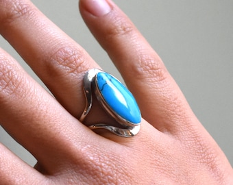 Vingtage Turquoise Mexican Silver Taxco Ring Sz 7