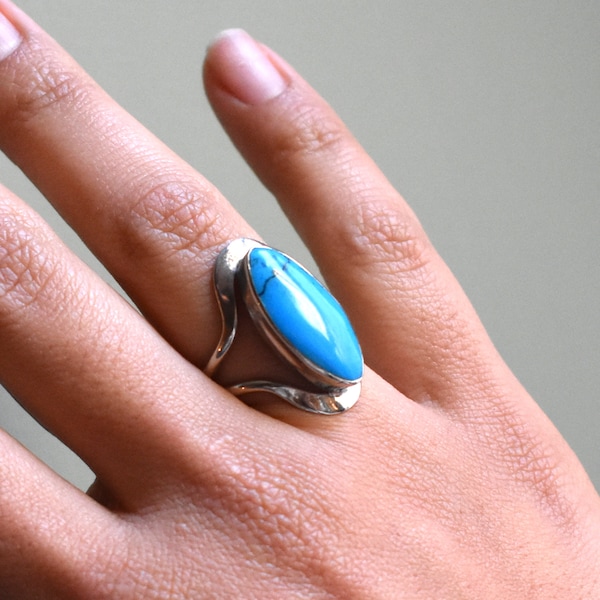 Vingtage Turquoise Mexican Silver Taxco Ring Sz 7