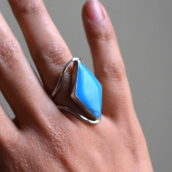 Vintage Turquoise Mexican Silver Taxco Ring (Diam… - image 1