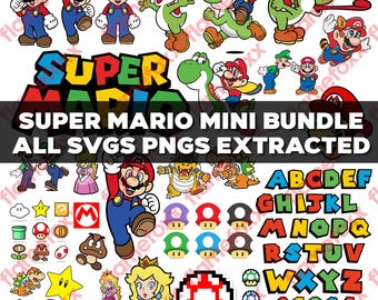 Super Mario SVG Bundle for Cricut and Sublimation, Mario Cut Files, Mario Clipart, Super Mario Font, Mario PNG, Mario Family Svg,Layered Svg