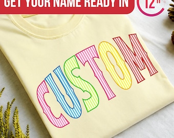 Personalized Name Seersucker Stripes PNG Digital Download Retro Colorful Striped Custom Mama Sublimation Design Mother's Day DTF Printable