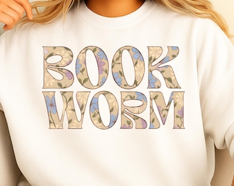 Boho Wildflower Bookworm Png, Bookish Png, Cottagecore Book Lover Png, Flower Book Png, Cozy Reader Png, Reading Teacher Png, Book Club Gift