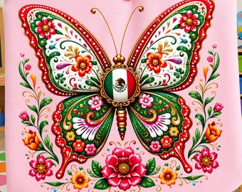 Mexican flag butterfly PNG Mexico Butterfly Sublimation Design Patriotic Png Mexican Heritage Flowers Png Mexicana Chicana Mexican Girl, DTF