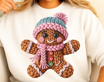 Gingerbread png Christmas Crochet PNG Faux Yarn Crochet gingerbread PNG Christmas Shirt Png Christmas Snowman Png Pink gingerbread Png
