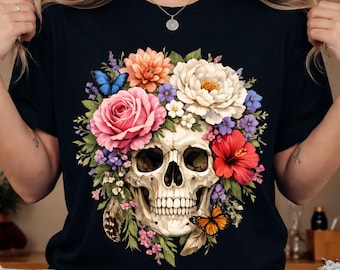 Floral Skull Sublimation Clipart 1 | 300 DPI | Transparent PNG | 4125x 4125 Pixels | 13.65 x 13.65 Inches | Digital Download