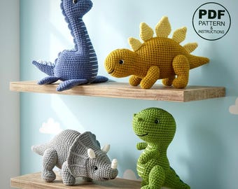 Dinosaurs Crochet Pattern PDF. Dino SET. (T-Rex, Triceratops, Stegosaurus, Pleseosaurus). Amigurumi. Low Sew.