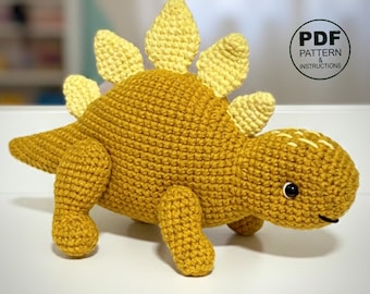 Stegosaurus Dinosaur Crochet Pattern PDF. Knitted Toys. Amigurumi. Easy Stego Dino Pattern.