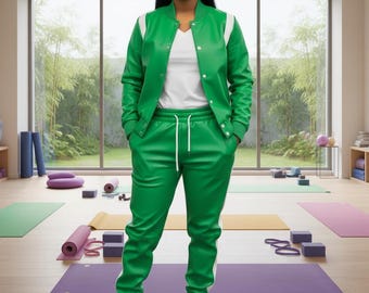 Conjunto de treino feminino artesanal em couro legítimo – ideal para corrida e academia.