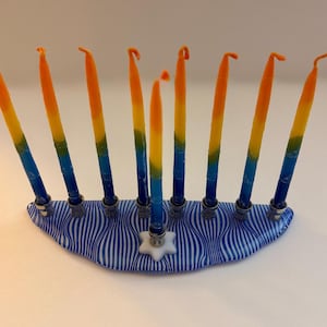 Menorah de Hanoucca en verre fusionné : étoile de David blanche, cadeau judaïque
