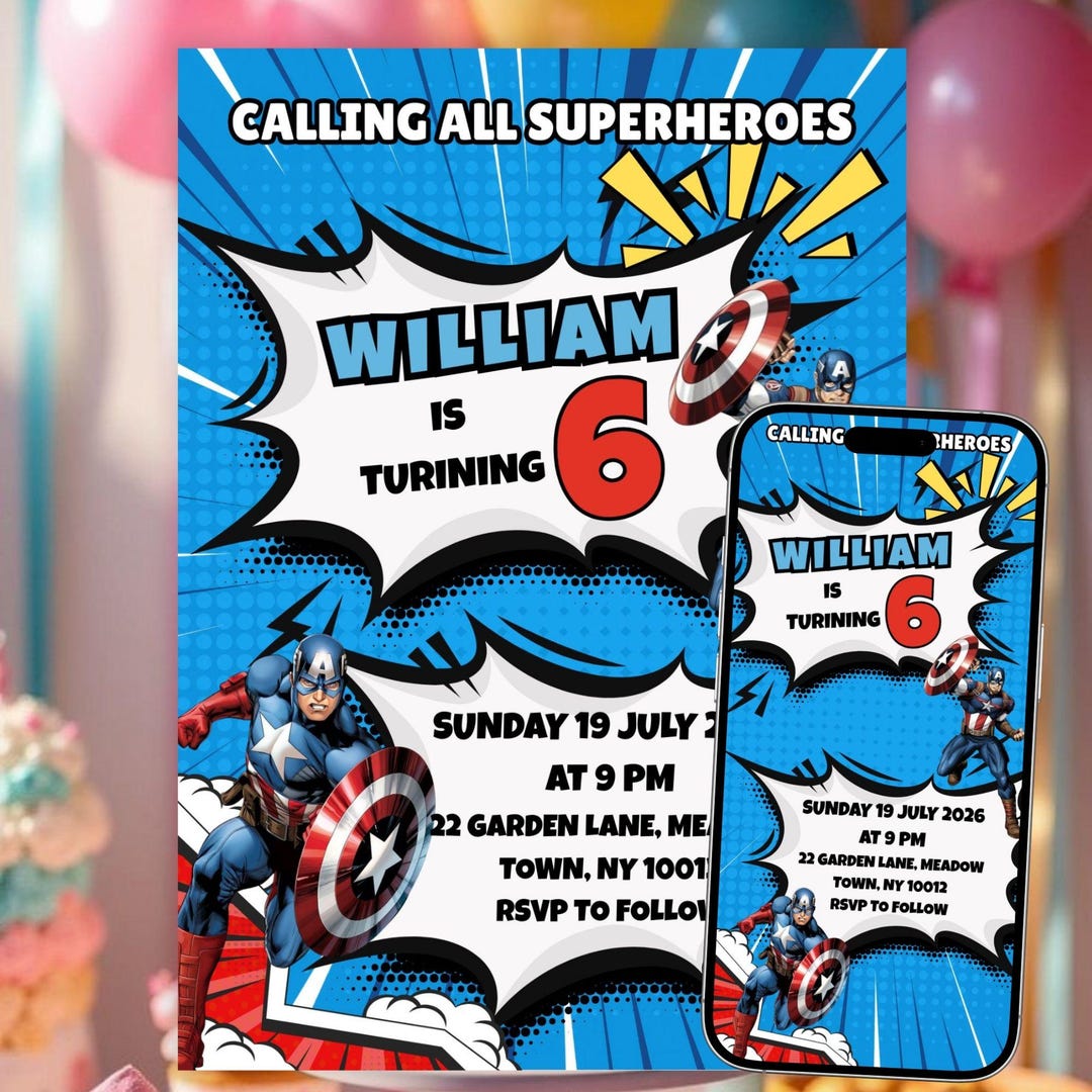 Captain America Birthday Invitation: Editable Avengers Template ...