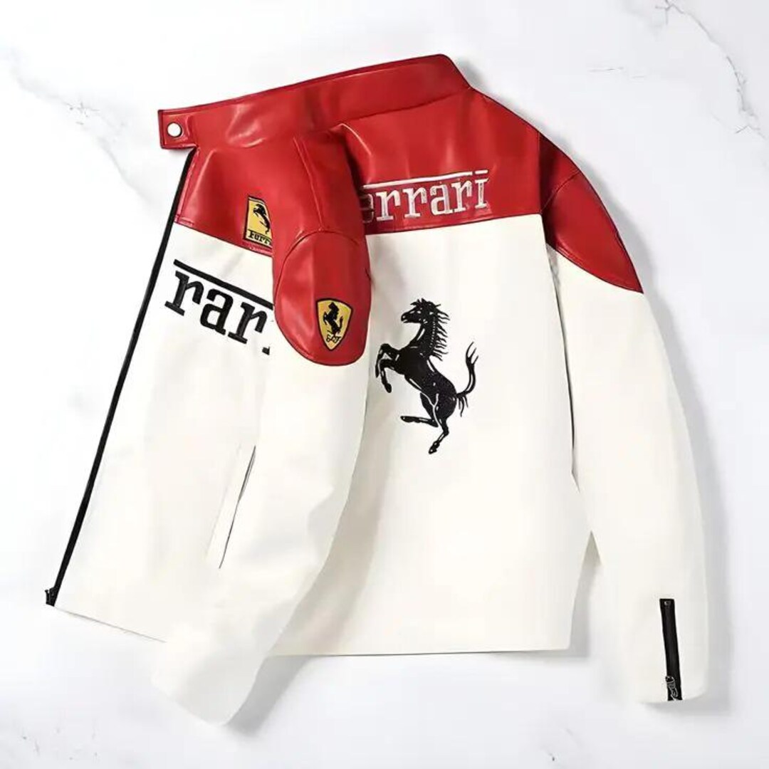 Ferrari Withe Jacket Ferrari White Leather Jacket – Luxury F1 Motorsport Streetwear ...