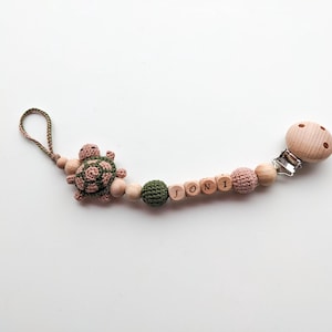Personalised Turtle Pacifier Holder with crochet balls