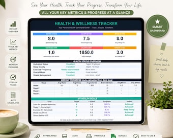 Health Wellness Tracker Spreadsheet, Daily Log, Meal Planner (Digital Download)