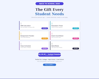 Interactive Student Planner App, GPA Calculator, Study Timer (Digital Download)