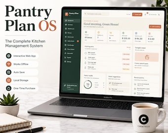 Pantry Inventory Tracker & Weekly Meal Planner, Grocery List, Recipe Organizer, Food Expiry Tracker, Digital Kitchen Organizer