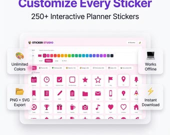 250+ Digital Planner Stickers | Interactive Sticker App | GoodNotes Stickers | PNG SVG Stickers | Unlimited Colors | Instant Download