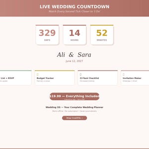 Wedding Countdown App, Planner, Guest List, Budget, Checklist, Invitations