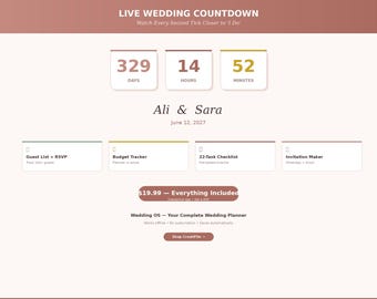 Wedding Countdown App, Planner, Guest List, Budget, Checklist, Invitations