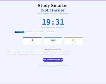Pomodoro Study Timer App, GPA Calculator, Assignment Tracker, Class Schedule
