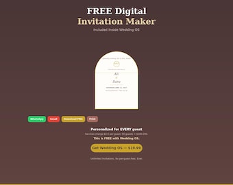 Digital Wedding Invitation Maker, Personalized Guest Name Card, Gold Arch Design, WhatsApp Share, RSVP Tracker App, Instant Download