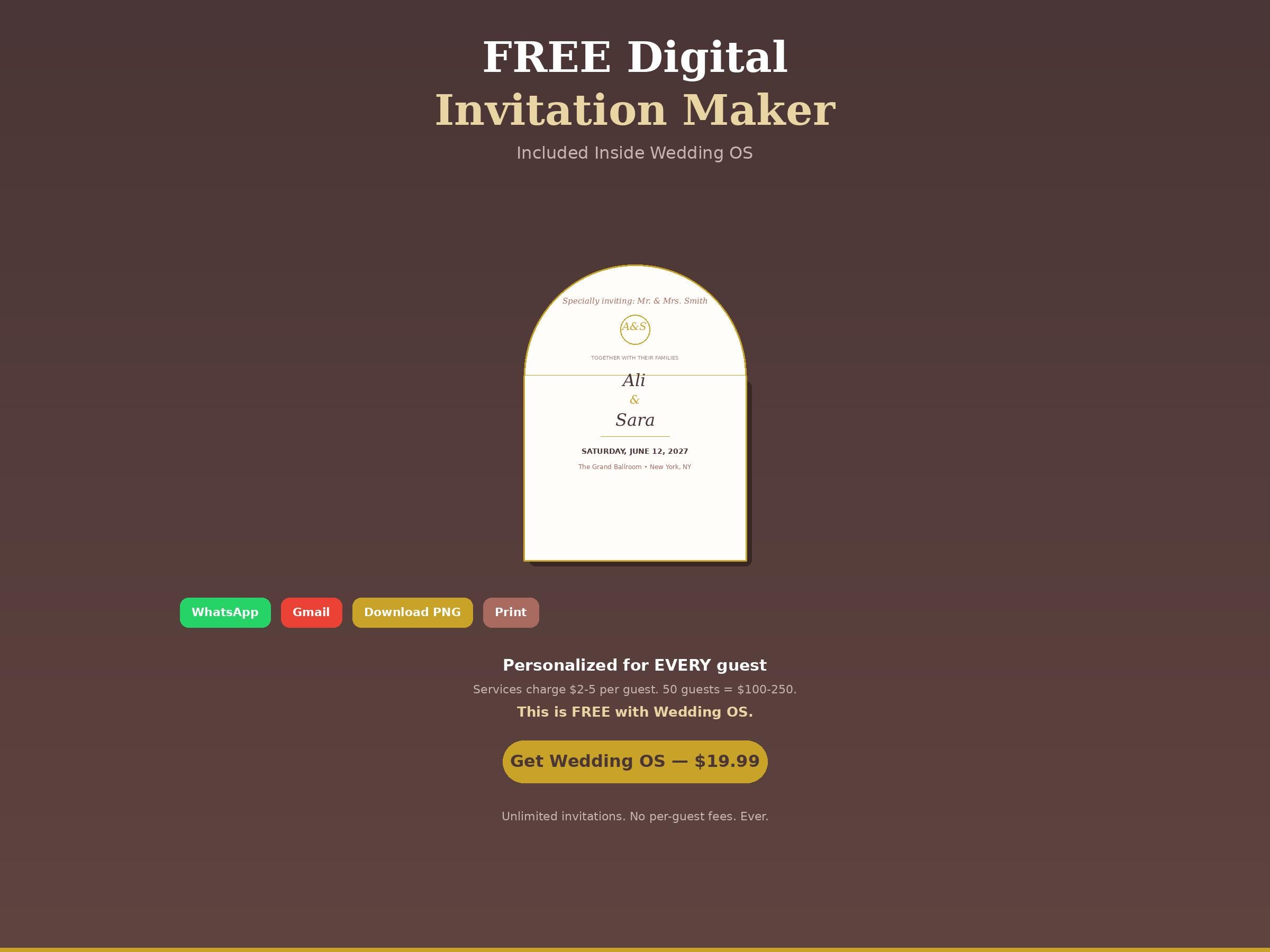 Digital Wedding Invitation Maker, Personalized Guest Name Card, Gold Arch Design, WhatsApp Share, RSVP Tracker App, Instant Download digital product preview