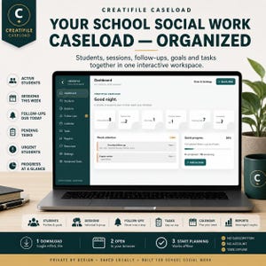 School Social Worker Planner | Caseload Tracker, Session Log, Follow-Up & Student Goals | Interactive Offline Browser App