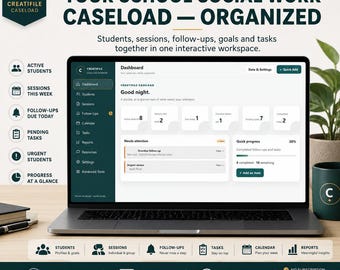 School Social Worker Planner | Caseload Tracker, Session Log, Follow-Up & Student Goals | Interactive Offline Browser App