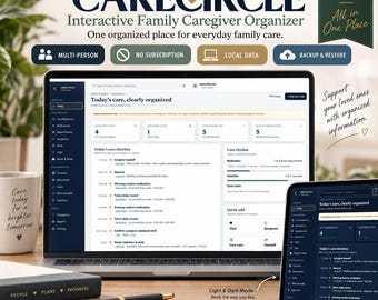 Family Caregiver Organizer, Interactive Digital Planner with Medication Tracker & Care Log