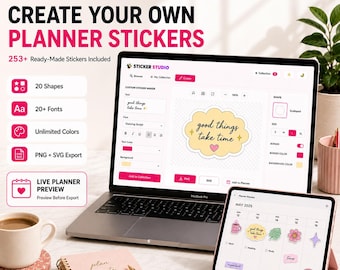 Digital Planner Stickers, 253+ Customizable Stickers, GoodNotes Stickers, Interactive Sticker Maker, PNG SVG Export