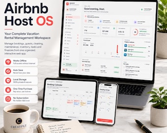 Airbnb Host Management App, Guest Book, Inventory Tracker, Cleaning Checklist, Income & Expense Tracker, Vacation Rental OS