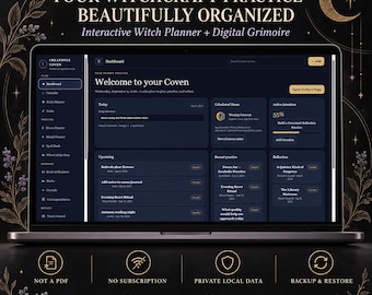 Witch Planner | Digital Grimoire | Interactive Book of Shadows | Tarot & Moon Journal
