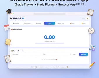 Interactive GPA Calculator App, Grade Tracker, Study Planner (Browser App)