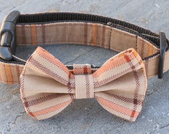 1" Dog Collar with Bow Tie - Medium - Fall Brown Plaid