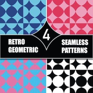 Retro Geometric Seamless Patterns, Abstract Repeating Pattern, Modern Tile Pattern, Digital Background Bundle