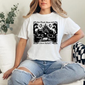 Dost Thou Even Hoist Medieval Gym Retro T-Shirt, Medieval Knight Weightlifting Tee image 3