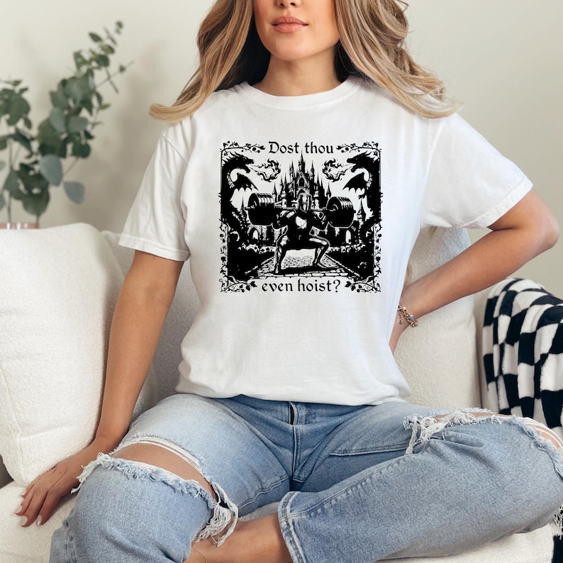 Dost Thou Even Hoist Medieval Gym Retro T-Shirt, Medieval Knight Weightlifting Tee image 3