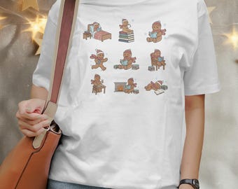 Gingerbread Reading T-Shirt | Book Lover Christmas Tee