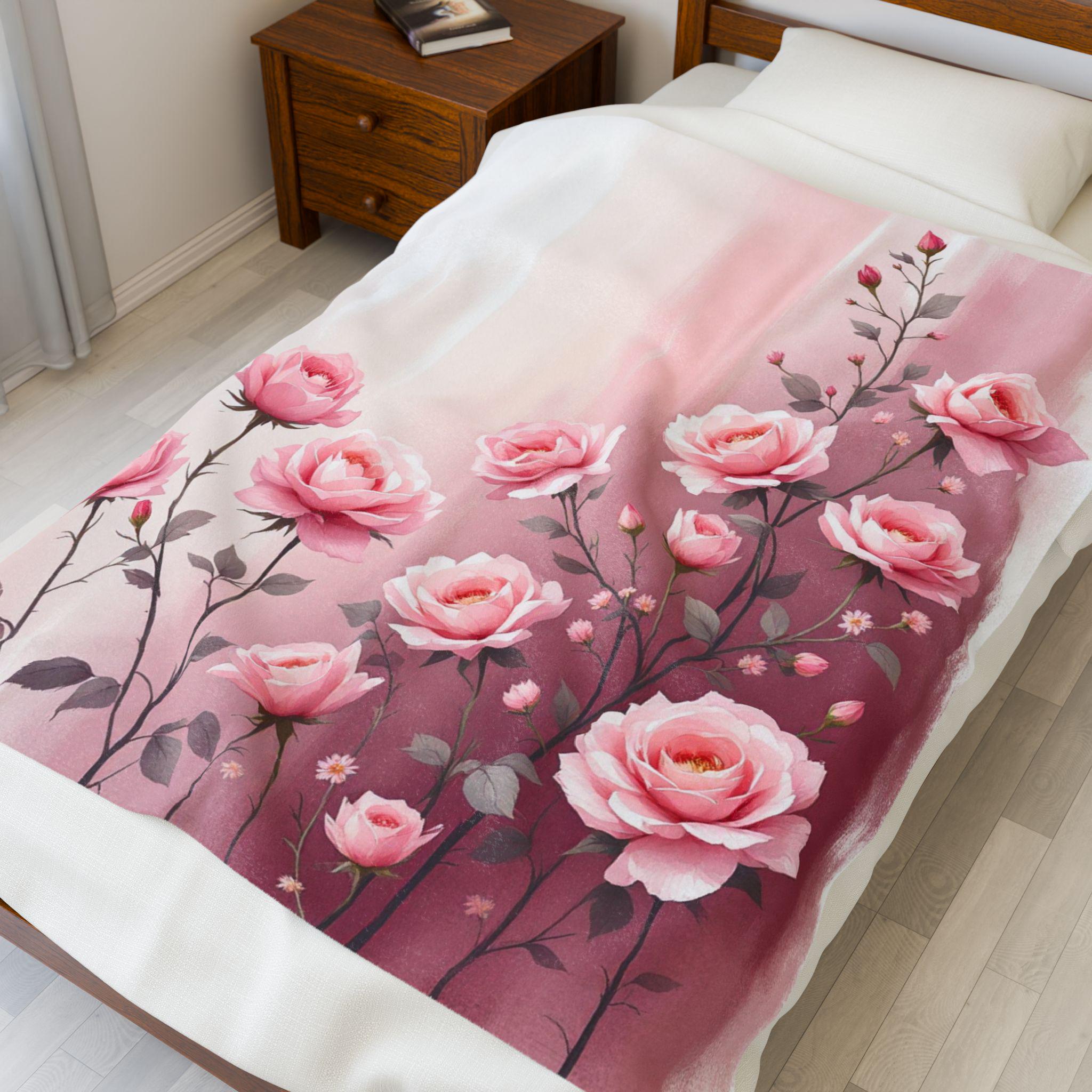 Plush Roses Throw Pink Rose Floral Velveteen Plush Blanket | Soft Botanical Throw - Etsy