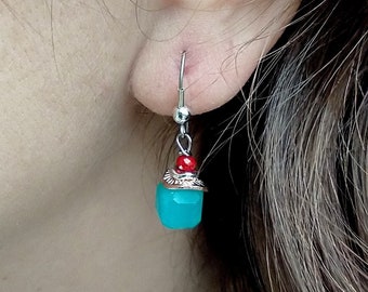 Handmade Faceted Edge Amazonite Cube Earrings