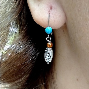 Handmade Small Swirl Copper Turquoise Hypoallergenic Titanium Ear Wire